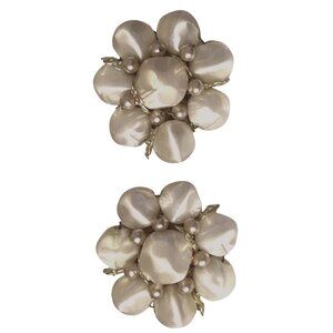 Vintage bead cluster clip-on earrings marked Japan gold-tone floral design